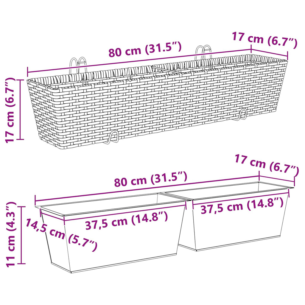 Ringhiera 2 pcs 80 x 17 x 17 cm Metallo