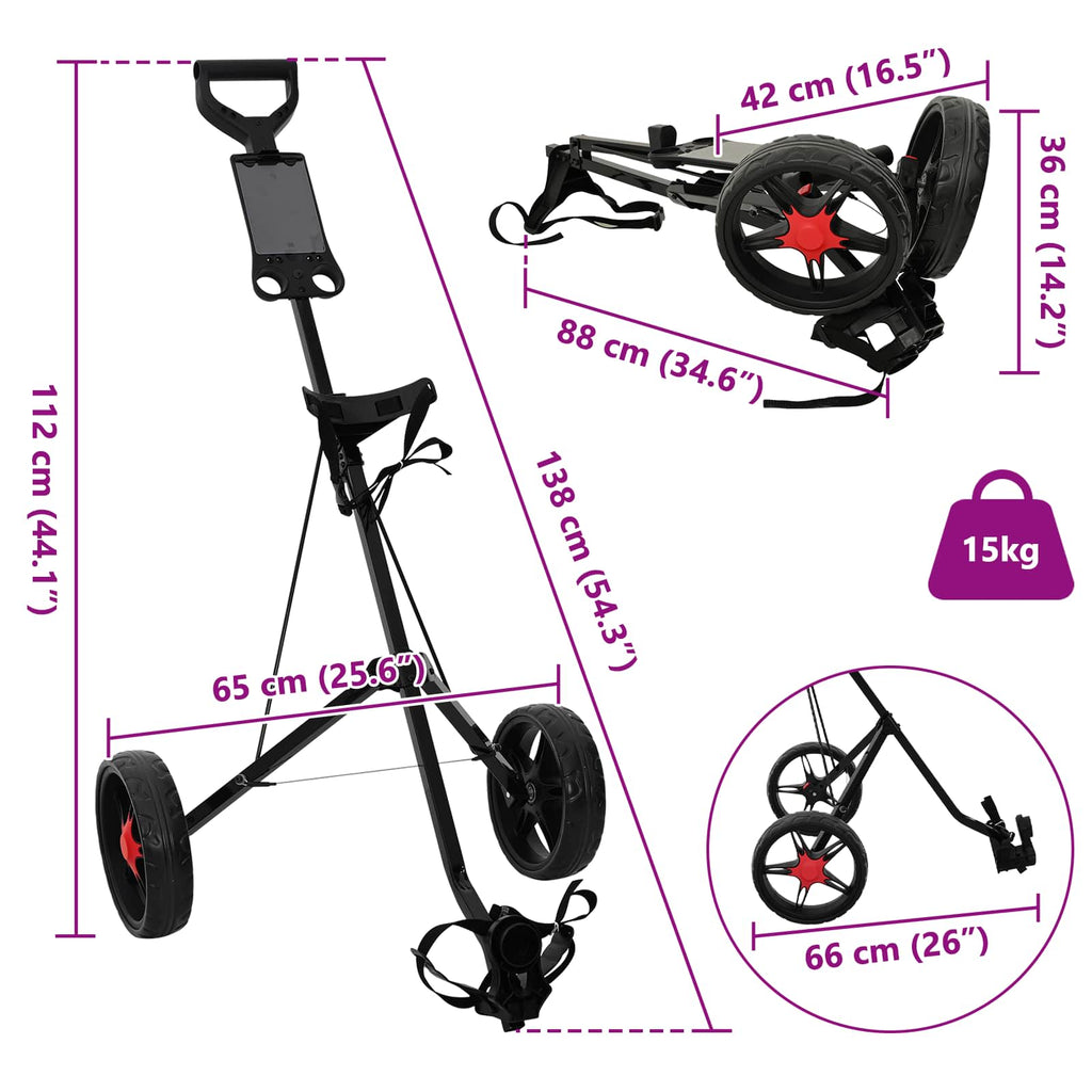 Carrello da golf Nero 66 x 65 x 112 cm Ferro