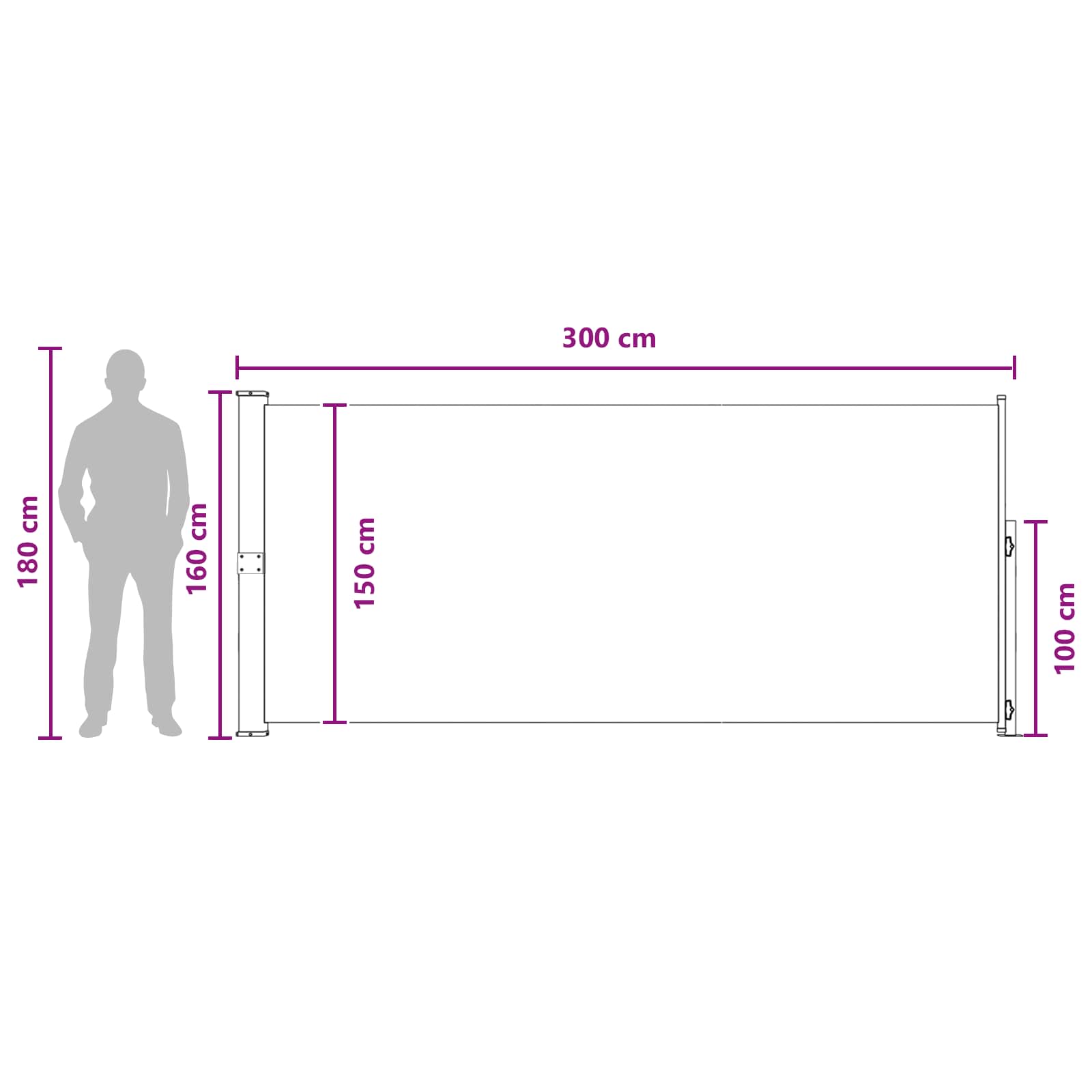 Tenda laterale retrattile Antracite 300 x 160 cm Poliestere