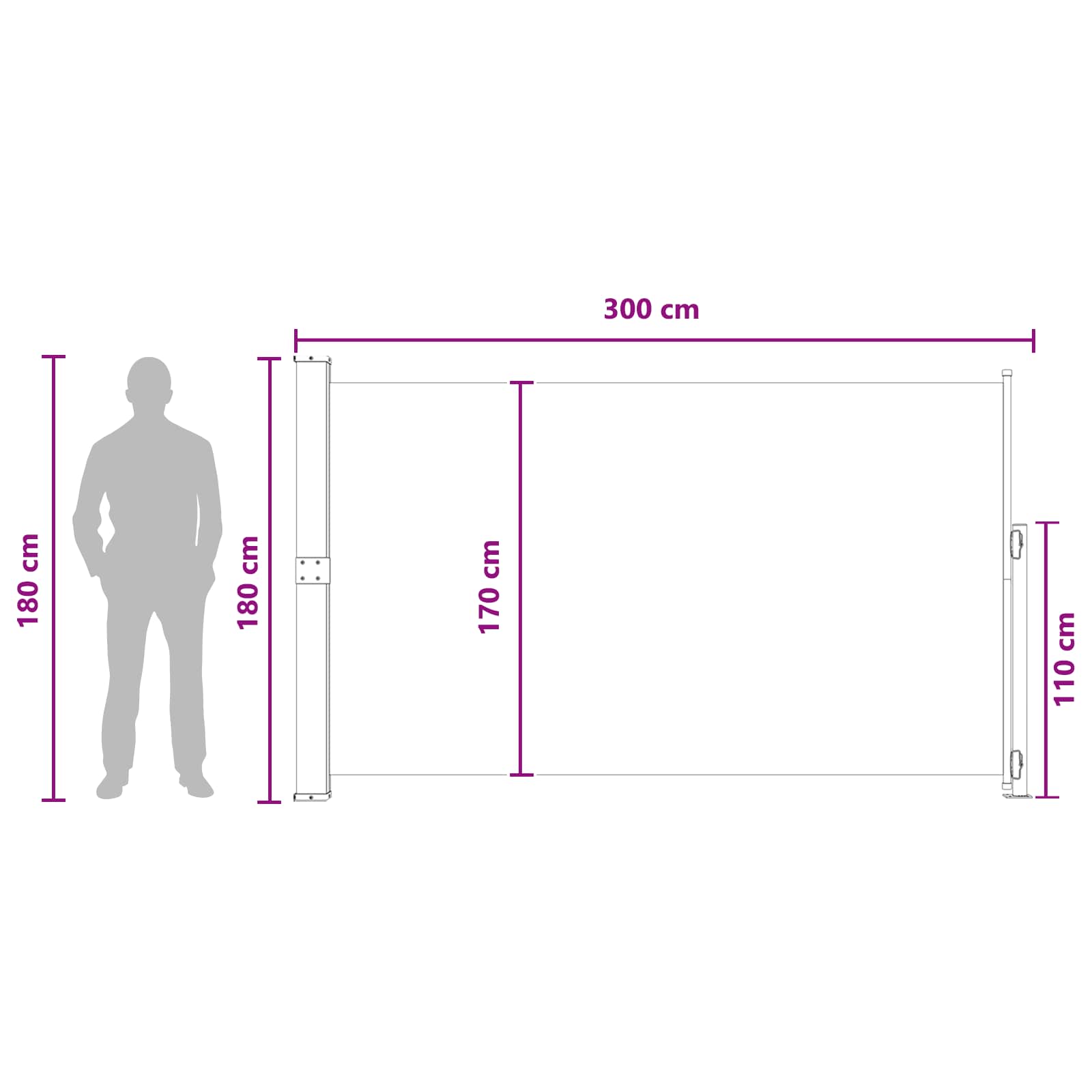 Tenda laterale retrattile Tortora 300 x 180 cm Poliestere
