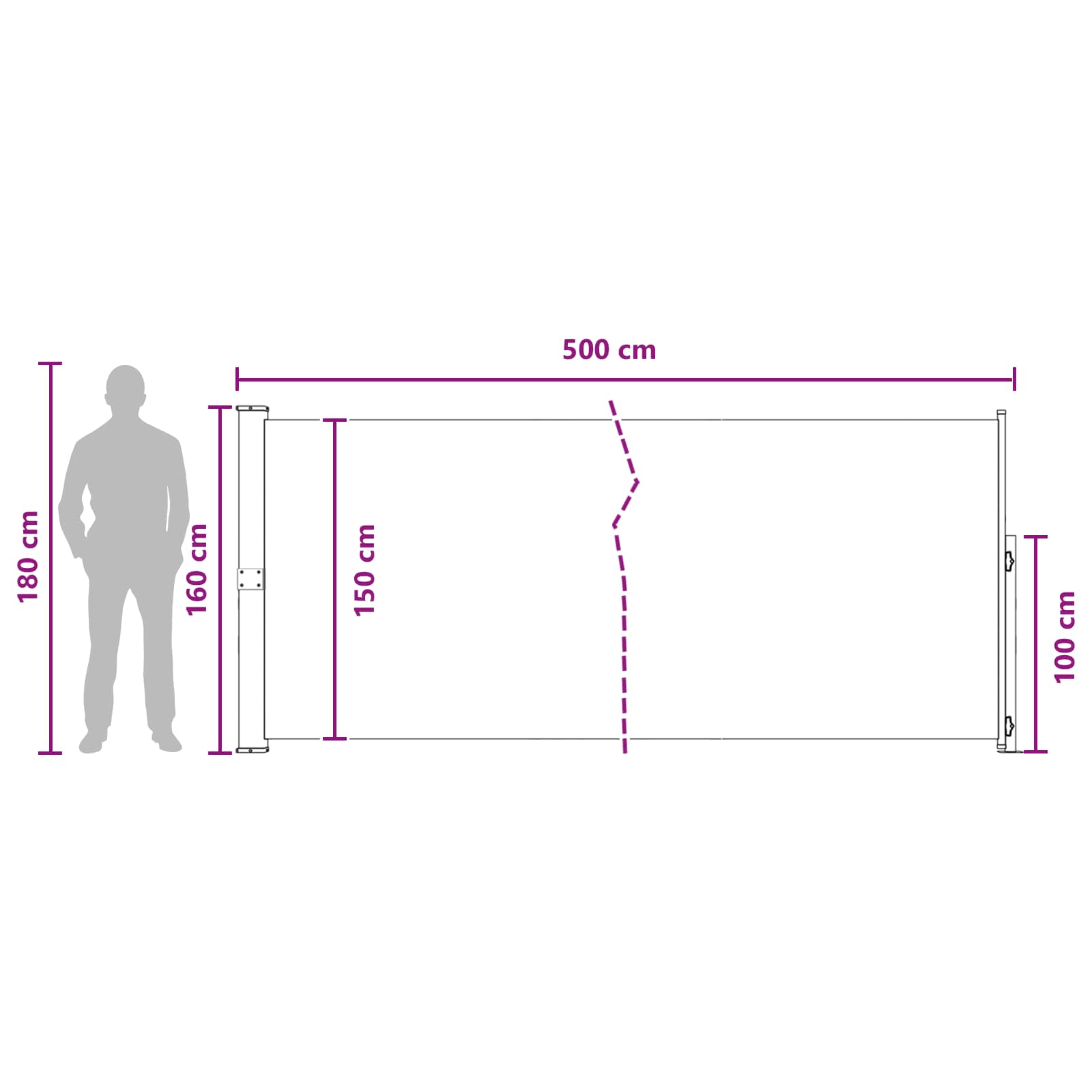 Tenda laterale retrattile Tortora 500 x 160 cm Poliestere