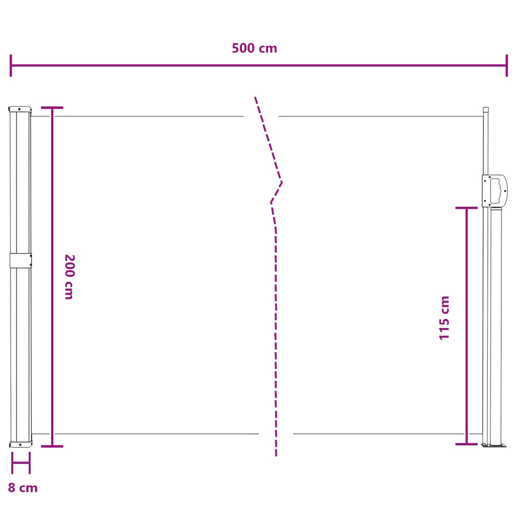 Tenda laterale retrattile Grigio 500 x 200 cm Poliestere