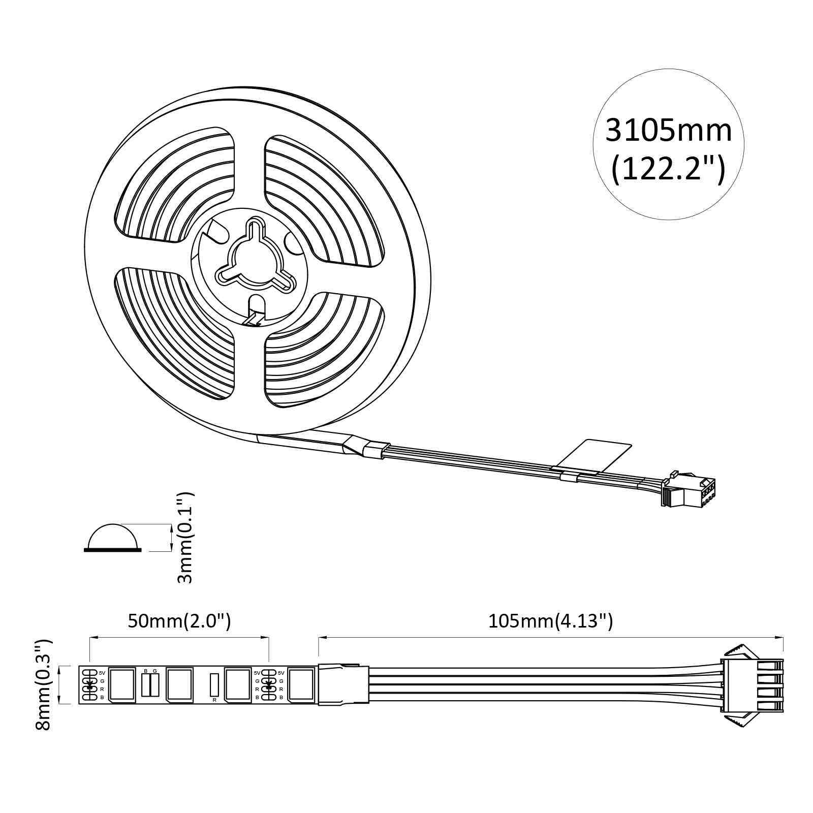 Striscia LED 2 pcs Nero e trasparente 3000 mm Rame e plastica