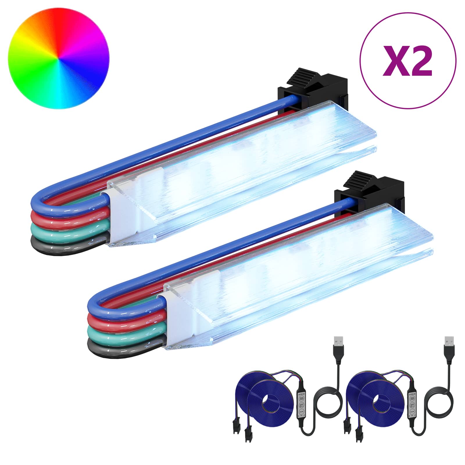Striscia LED 2 pcs Nero e Multicolore 1745 mm Rame e plastica