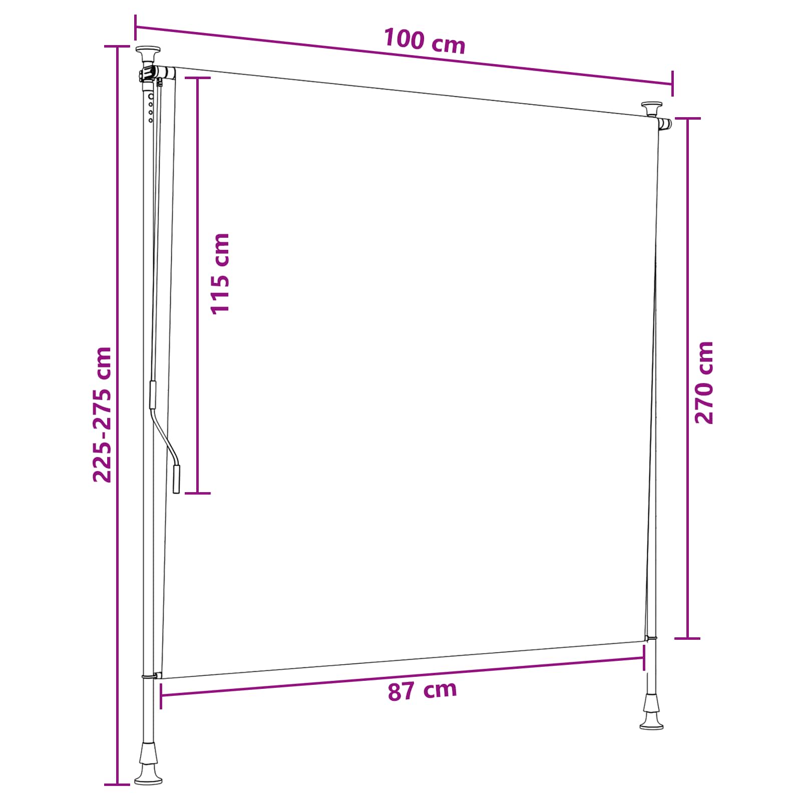 Tenda a Rullo Esterna Antracite e Bianco 100 x 270 cm