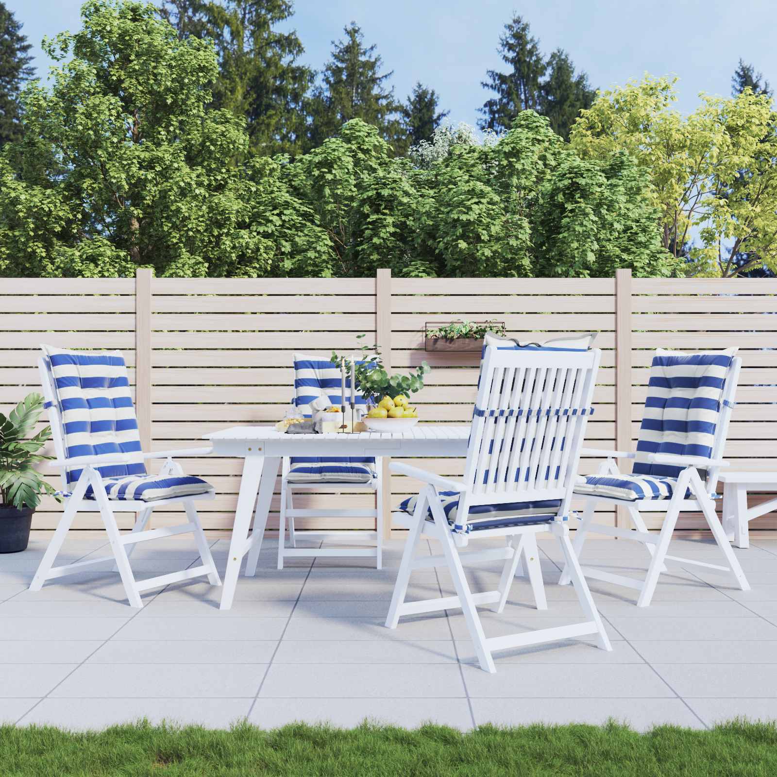 Cuscino da Esterno 4 pcs Blu e Bianco 120 x 50 x 7 cm Tessuto