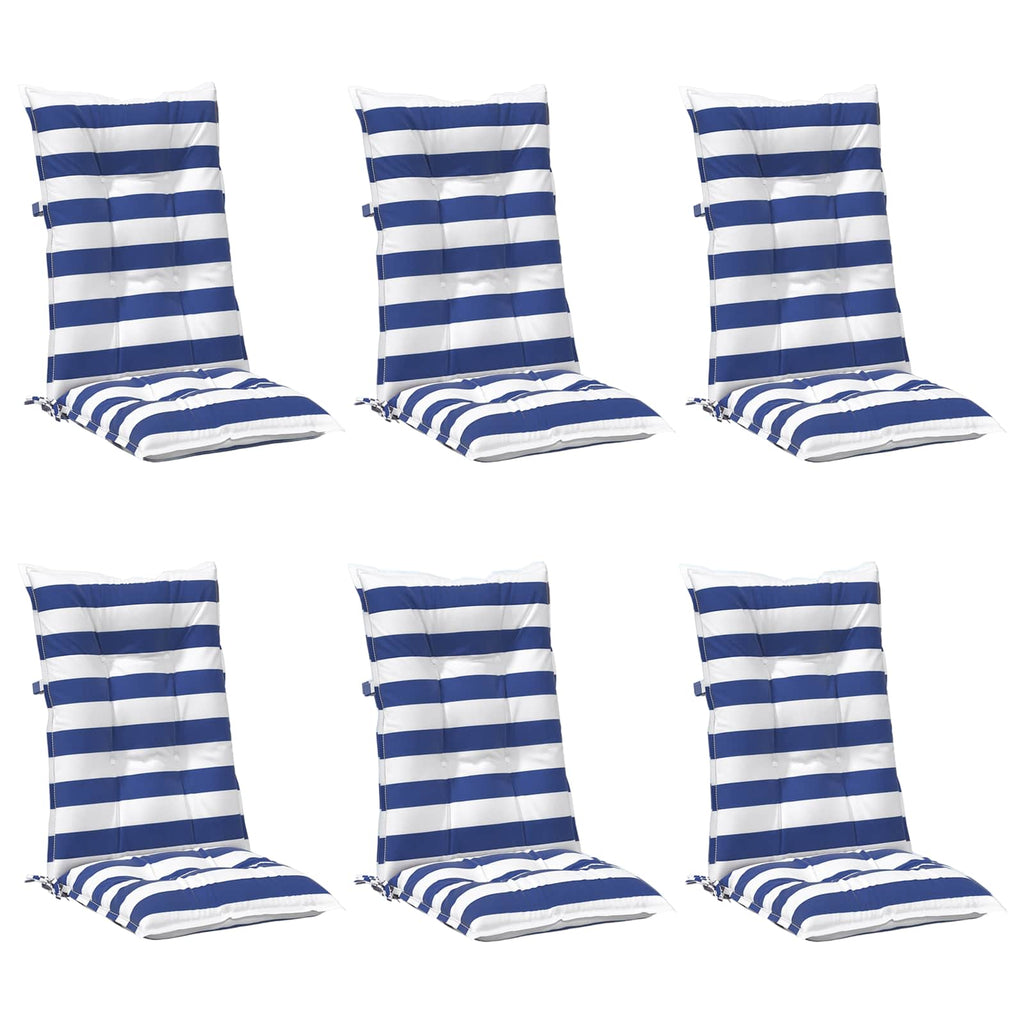 Cuscino da Esterno 6 pcs Blu e Bianco 120 x 50 x 7 cm Tessuto
