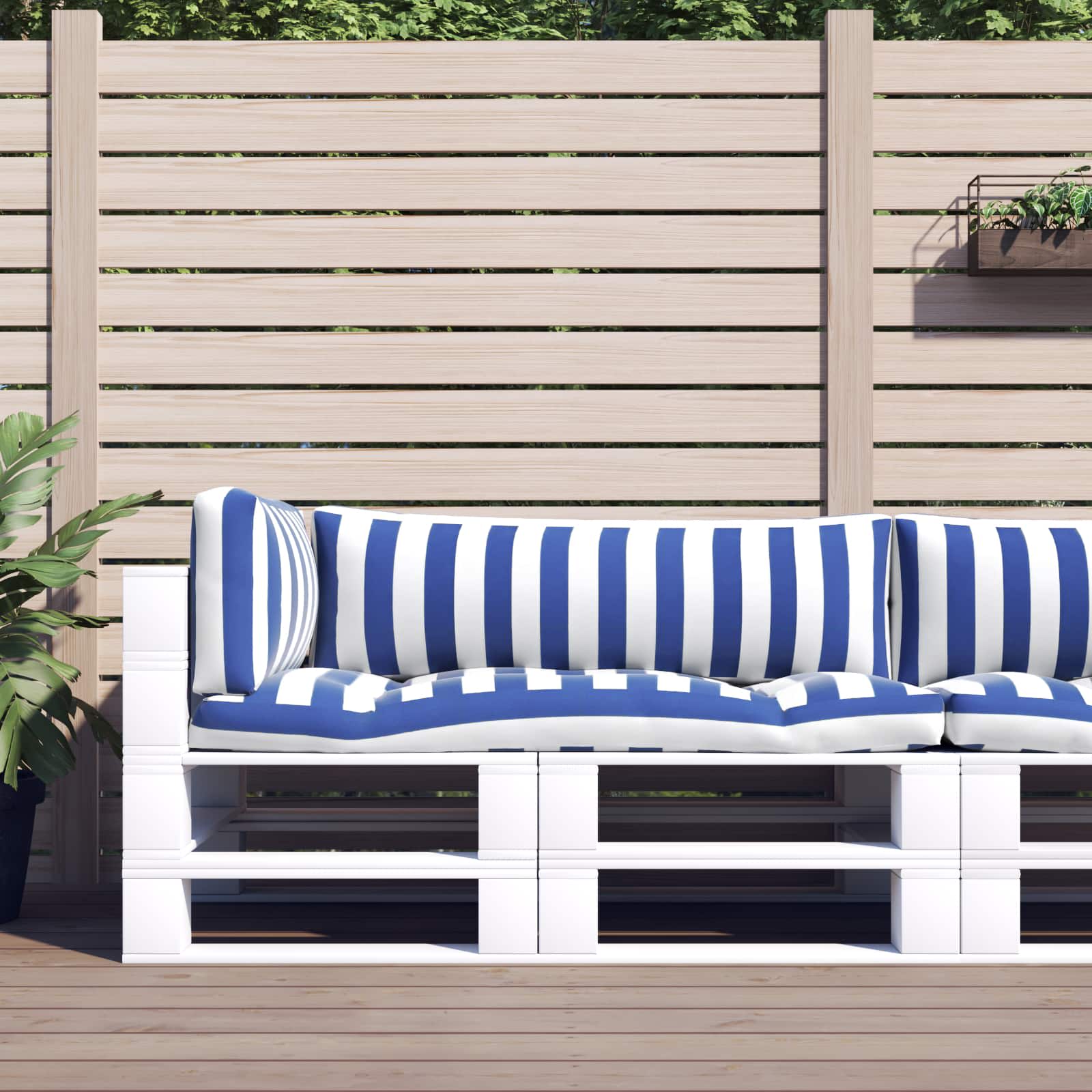 Cuscino da Esterno 3 pcs Blu e Bianco 103 x 58 x 10 cm Tessuto