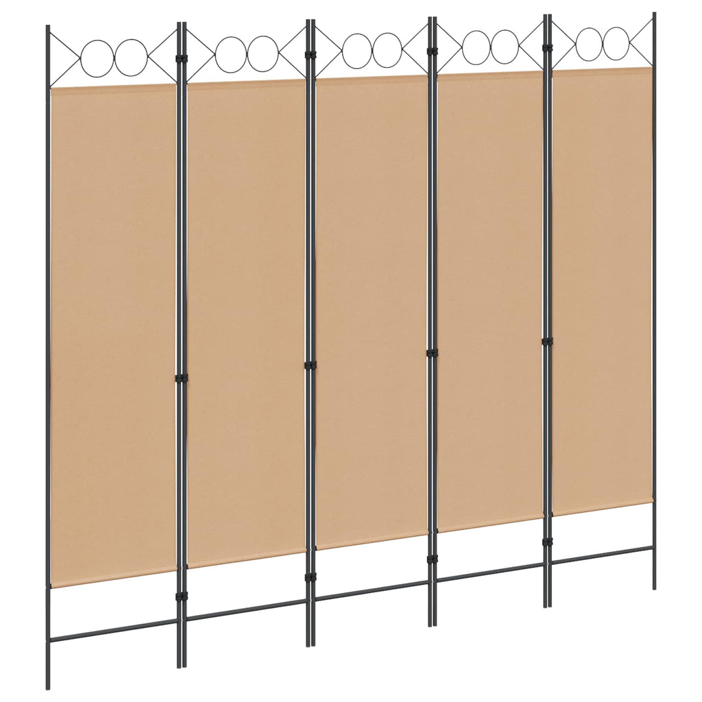 Paravento a 5 Pannelli Beige 200 x 180 cm Tessuto