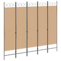 Paravento a 5 Pannelli Beige 200 x 180 cm Tessuto
