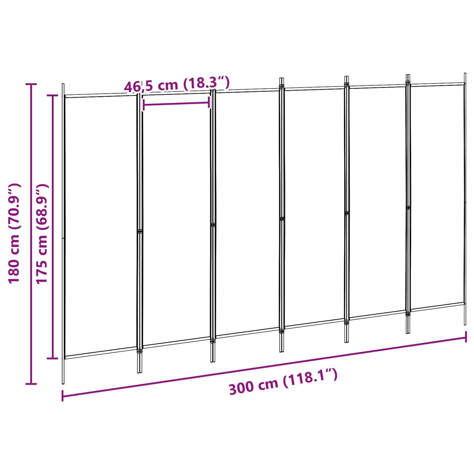 Divisore per Stanza a 6 Pannelli Beige 300 x 180 cm Tessuto