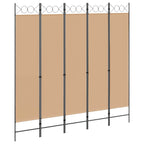 Paravento a 5 Pannelli Beige 200 x 200 cm Tessuto