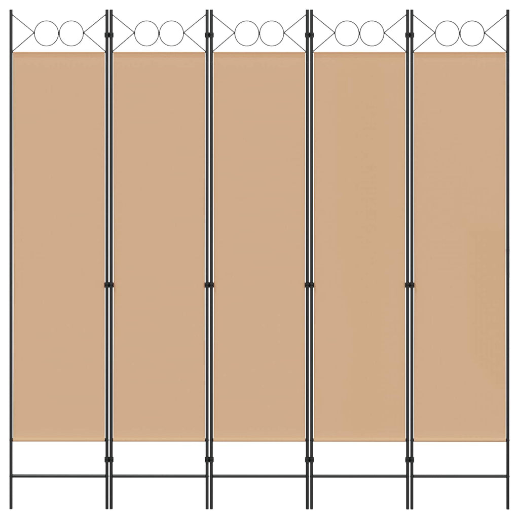 Paravento a 5 Pannelli Beige 200 x 200 cm Tessuto