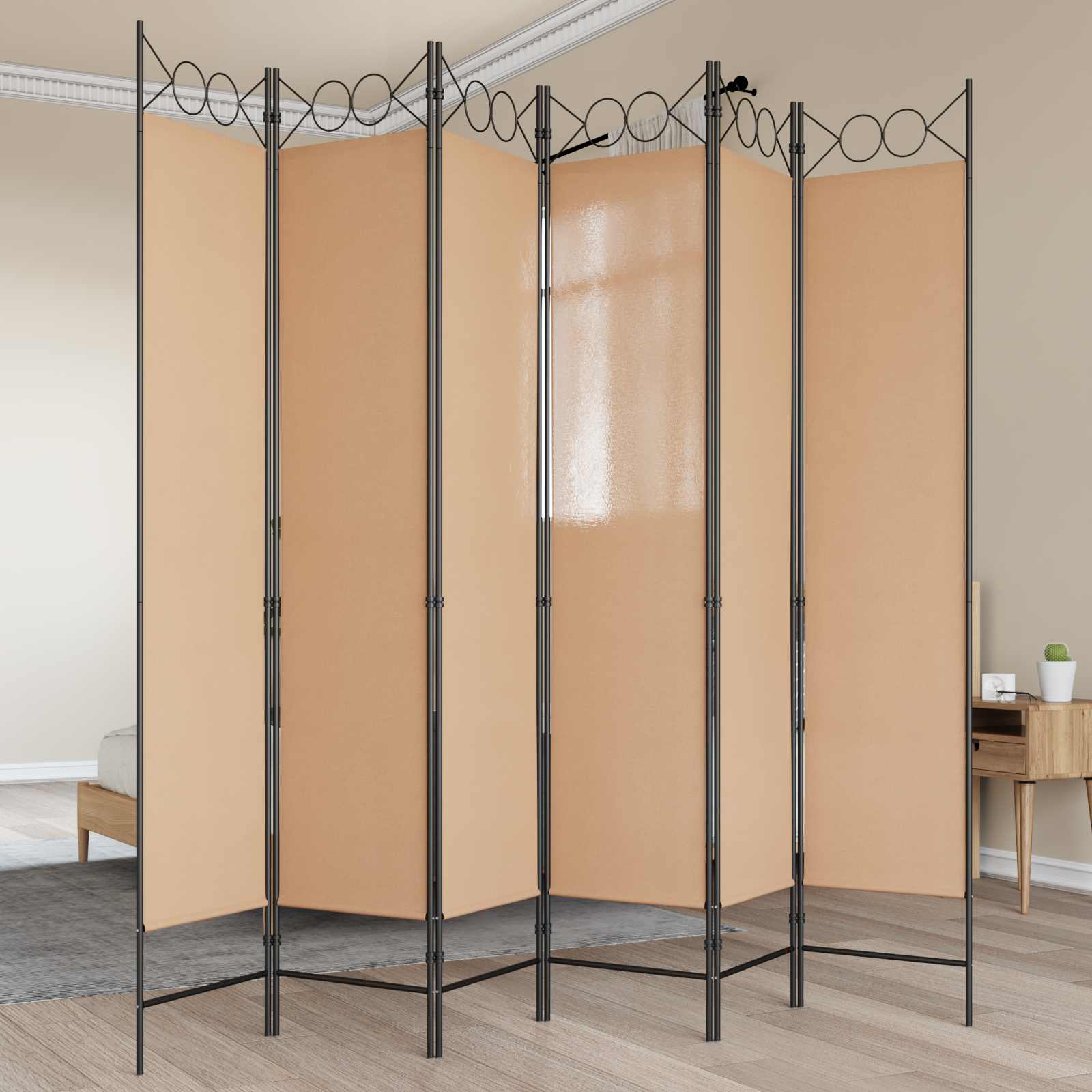 Divisore per Stanza a 6 Pannelli Beige 240 x 200 cm Tessuto