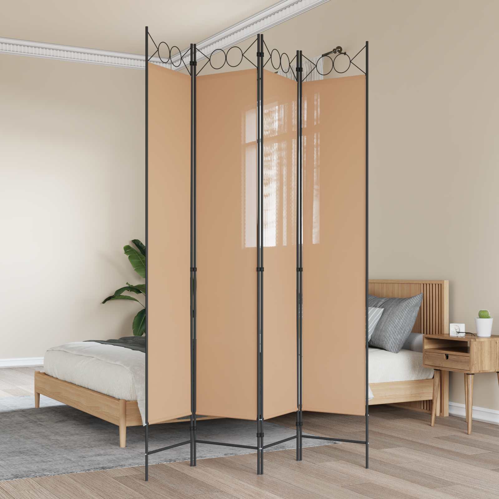 Paravento a 4 Pannelli Beige 160 x 220 cm Tessuto