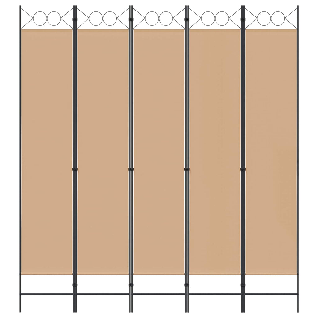 Paravento a 5 Pannelli Beige 200 x 220 cm Tessuto