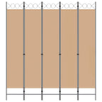 Paravento a 5 Pannelli Beige 200 x 220 cm Tessuto