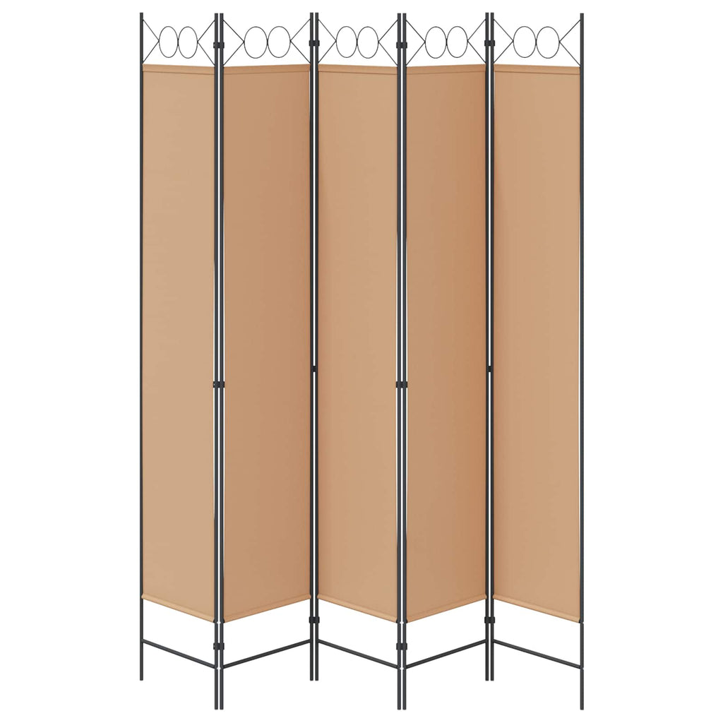 Paravento a 5 Pannelli Beige 200 x 220 cm Tessuto