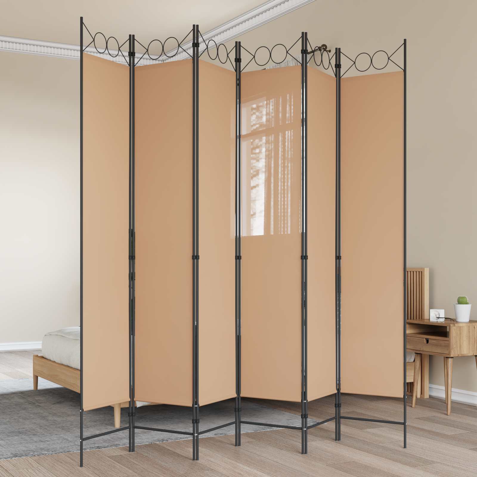 Divisore per Stanza a 6 Pannelli Beige 240 x 220 cm Tessuto