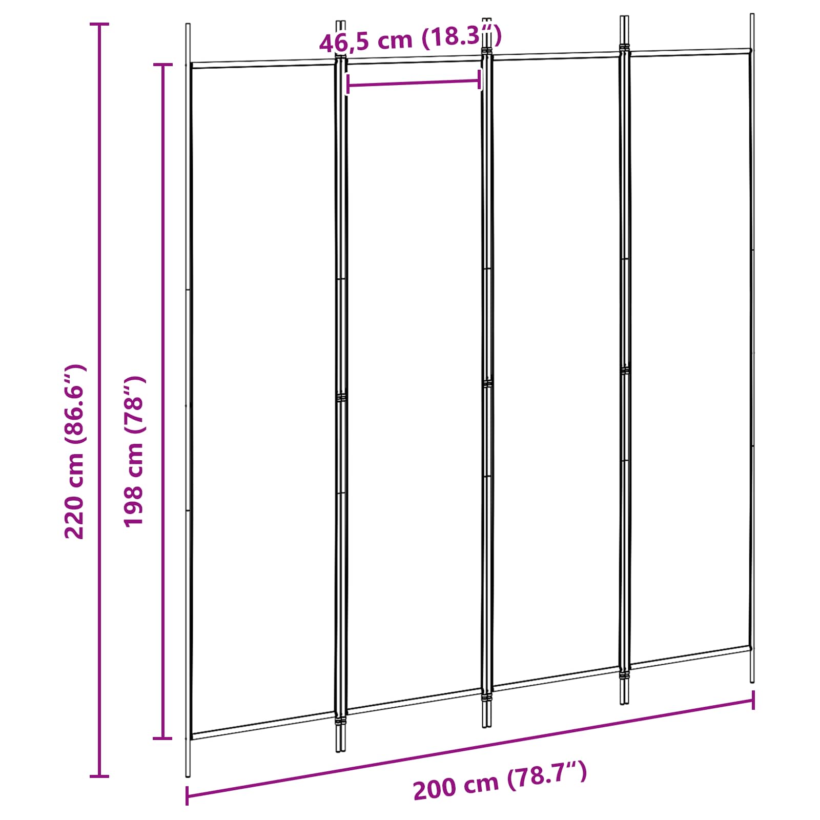 Paravento a 4 Pannelli Beige 200 x 220 cm Tessuto