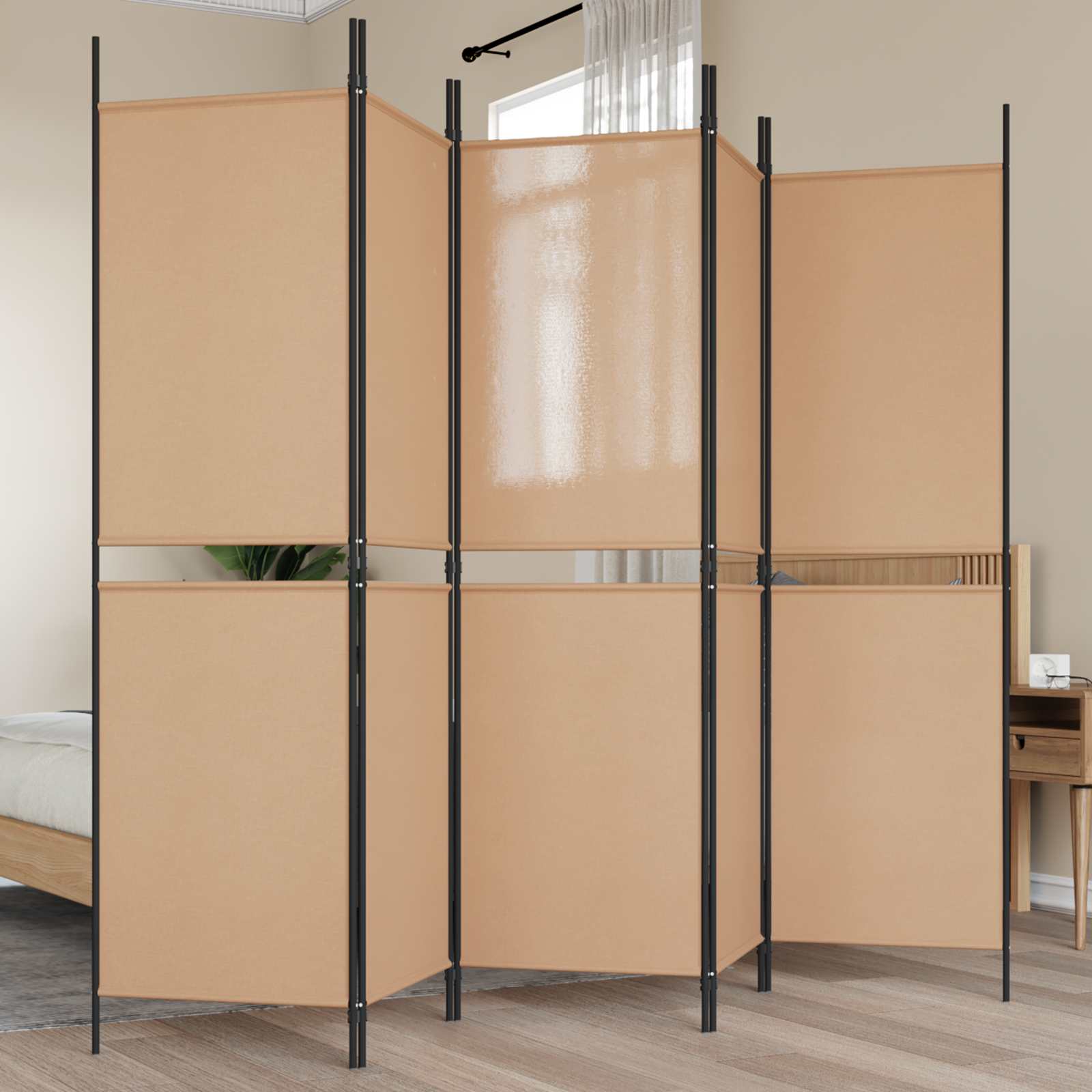 Paravento a 5 Pannelli Beige 250 x 180 cm Tessuto
