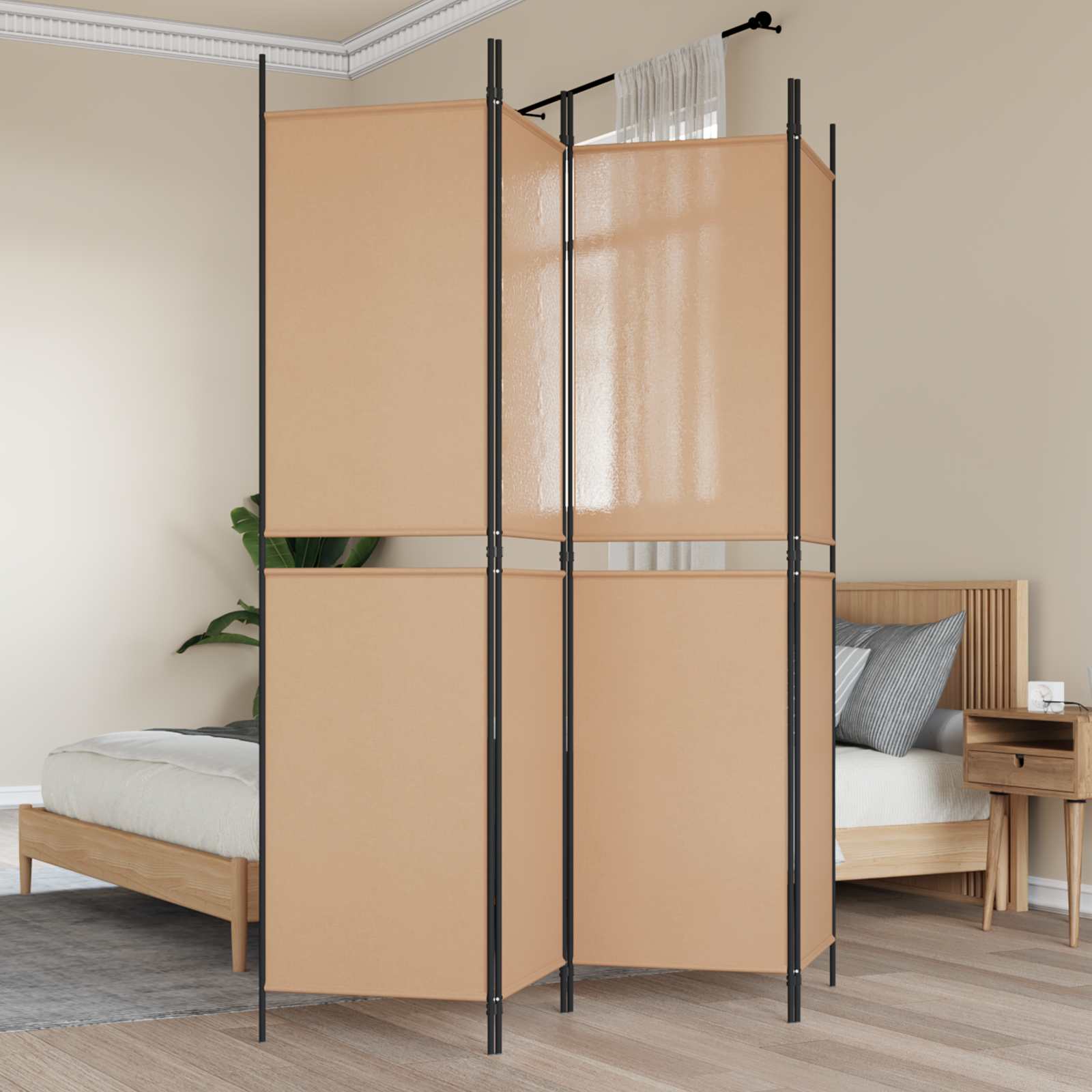 Paravento a 4 Pannelli Beige 200 x 200 cm Tessuto