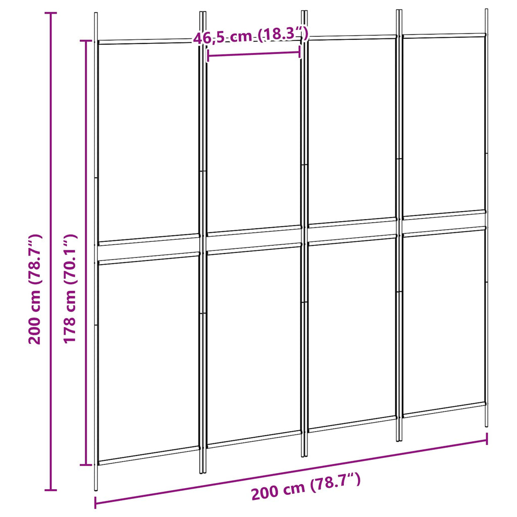 Paravento a 4 Pannelli Beige 200 x 200 cm Tessuto
