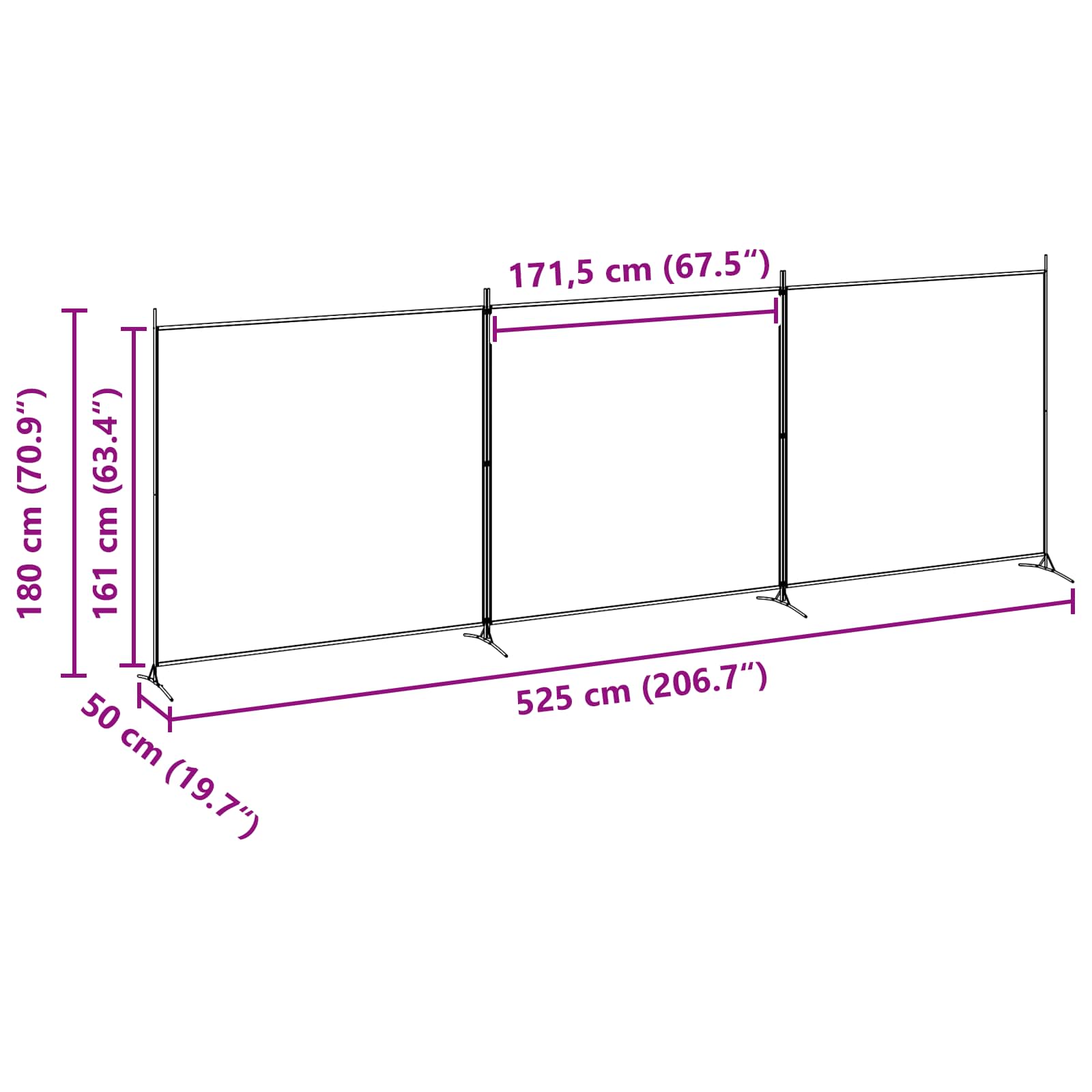 Paravento a 4 Pannelli Beige 525 x 180 cm Tessuto