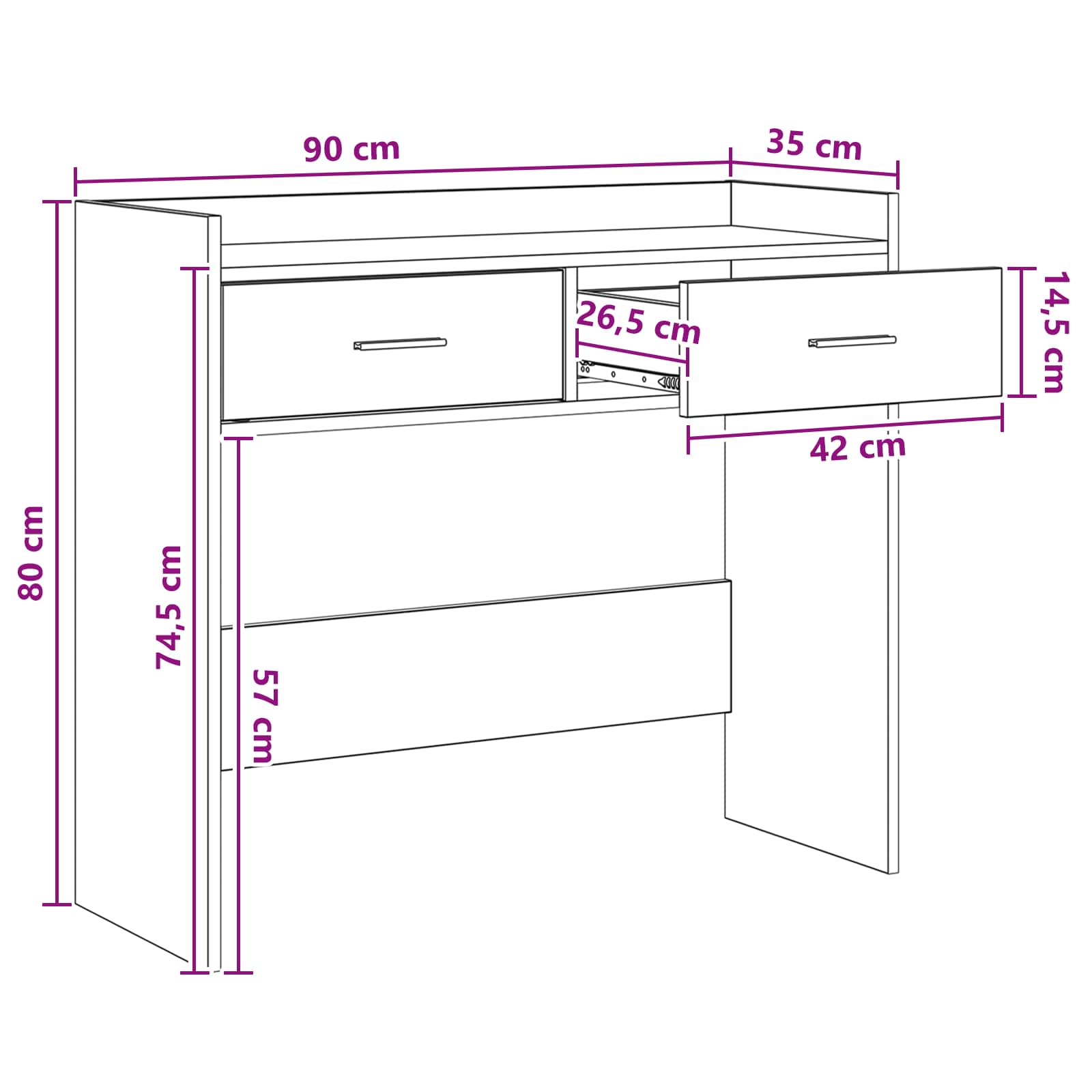 Tavolo consolle Rovere Nero 90 x 35 x 80 cm