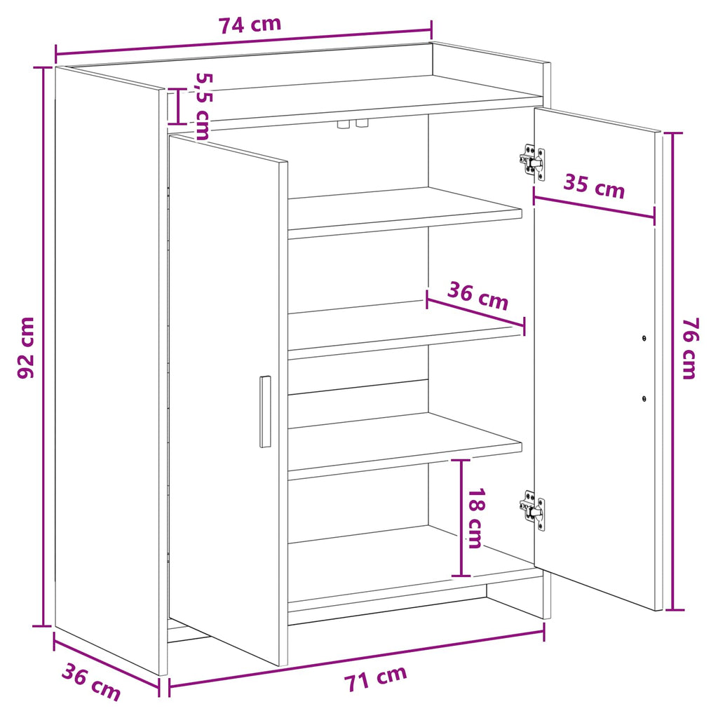 Mobile per scarpe Bianco 73,5 x 36 x 92 cm Legno ingegnerizzato