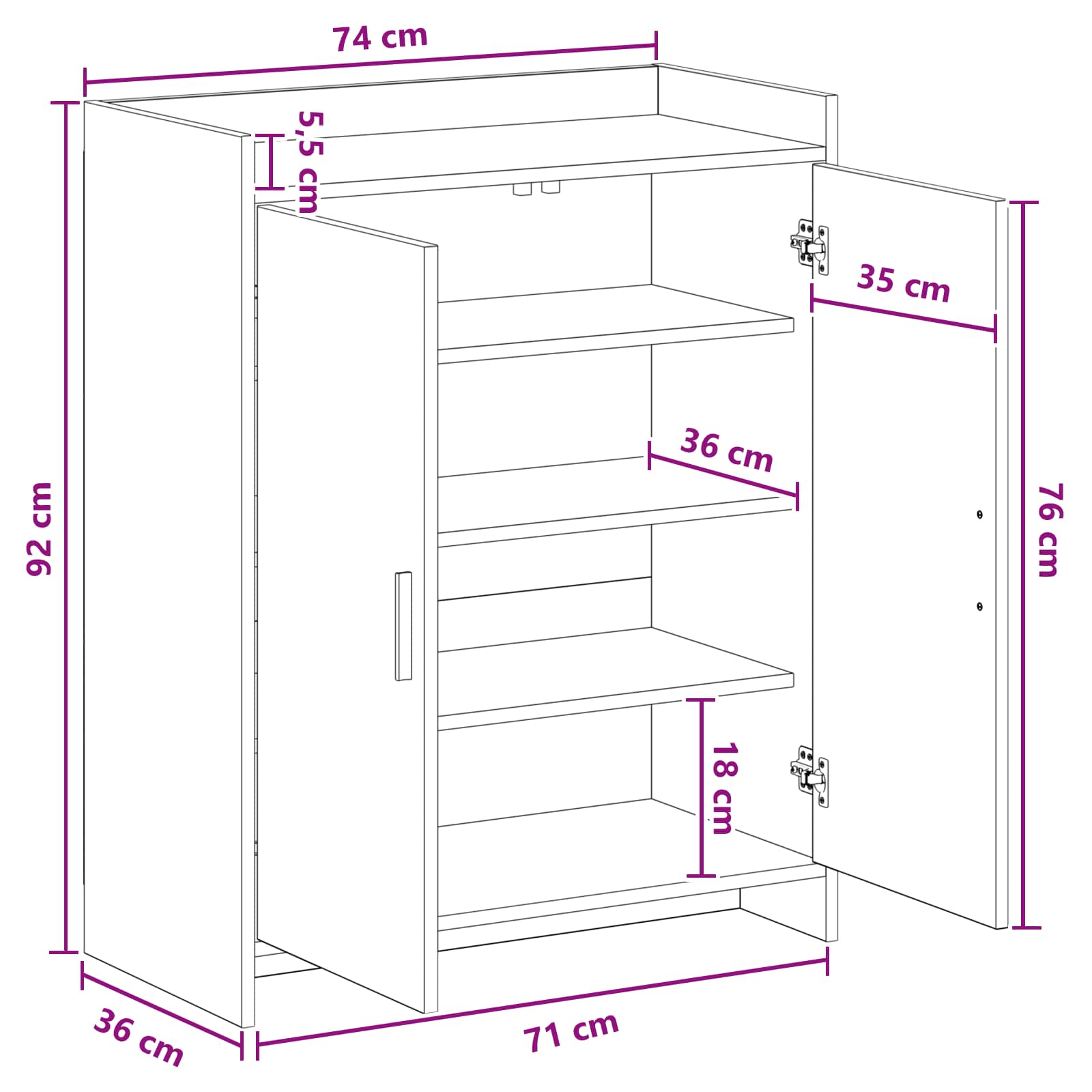 Mobile per scarpe con porta Rovere Nero 73,5 x 36 x 92 cm