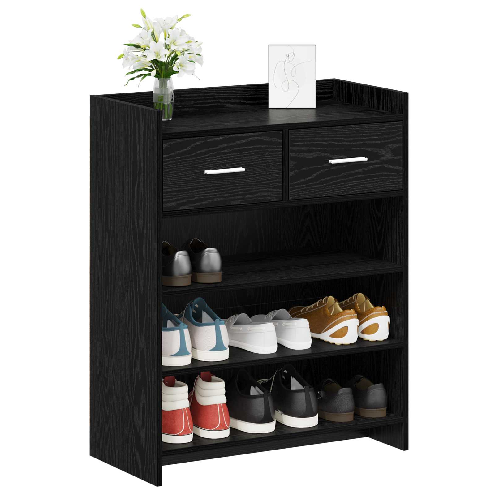 Mobile per scarpe con cassetto Rovere Nero 73,5 x 36 x 92 cm