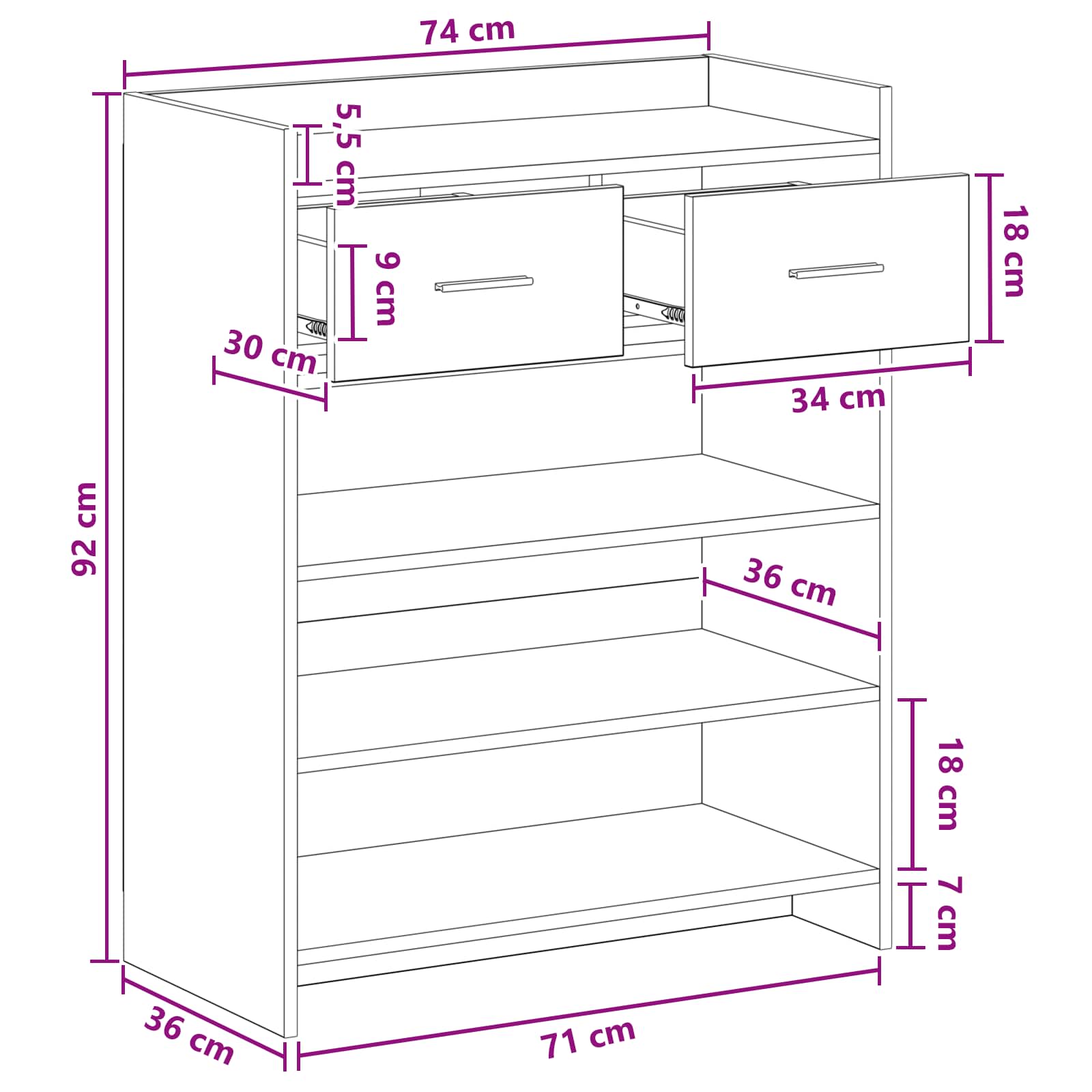 Mobile per scarpe con cassetto Rovere Nero 73,5 x 36 x 92 cm