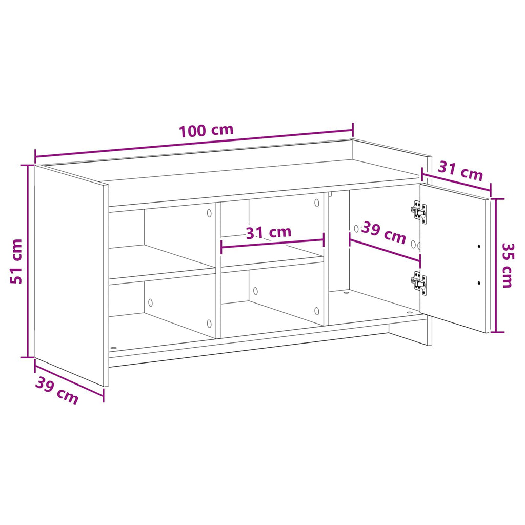Mobile per scarpe con porta Rovere Nero 100 x 39,5 x 51 cm