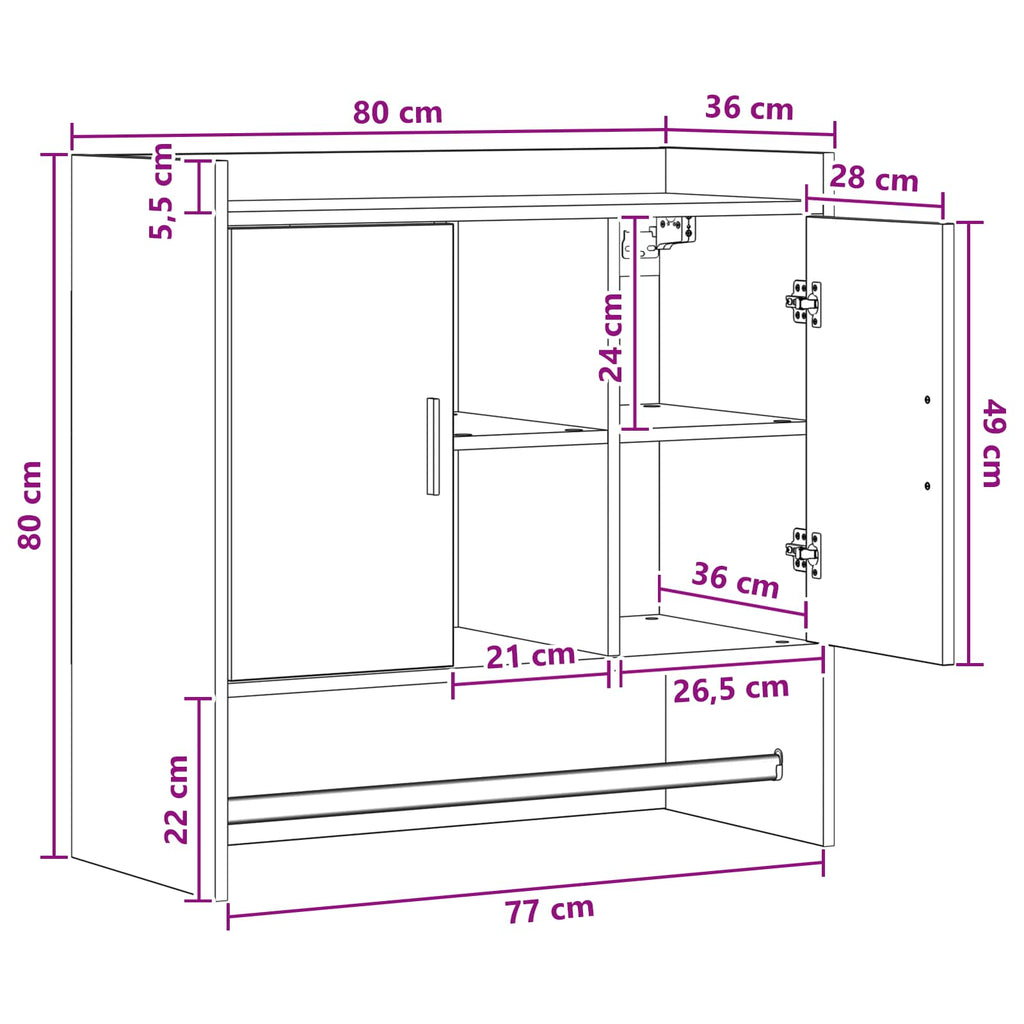 Scaffale da parete A parete Rovere Fumo 80 x 36 x 80 cm