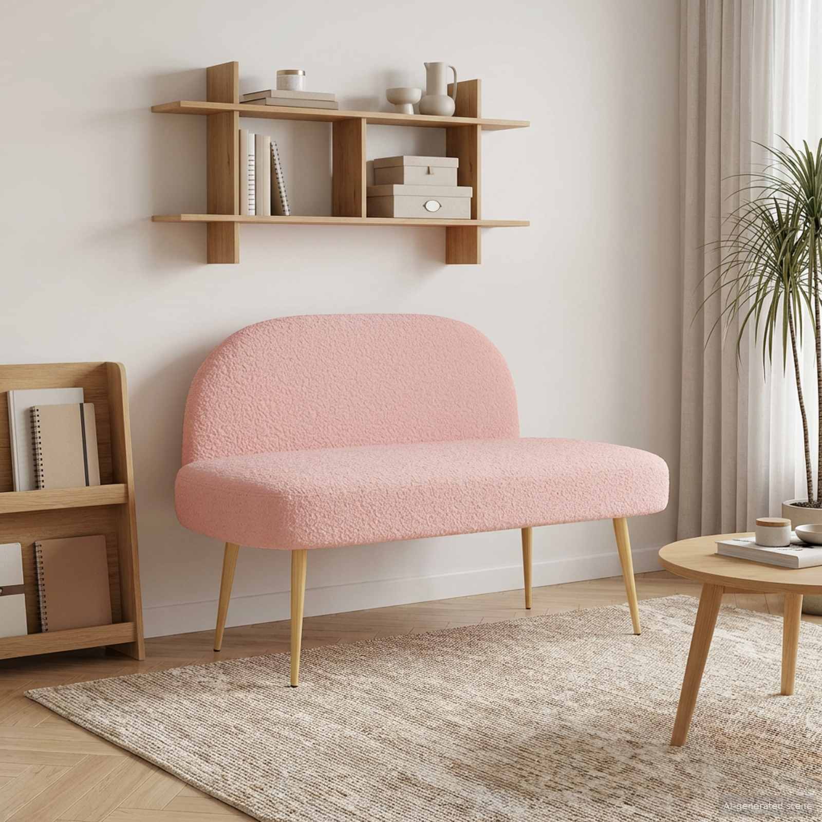 Panchina imbottita con schienale Rosa 110 x 60 x 76 cm Bouclé