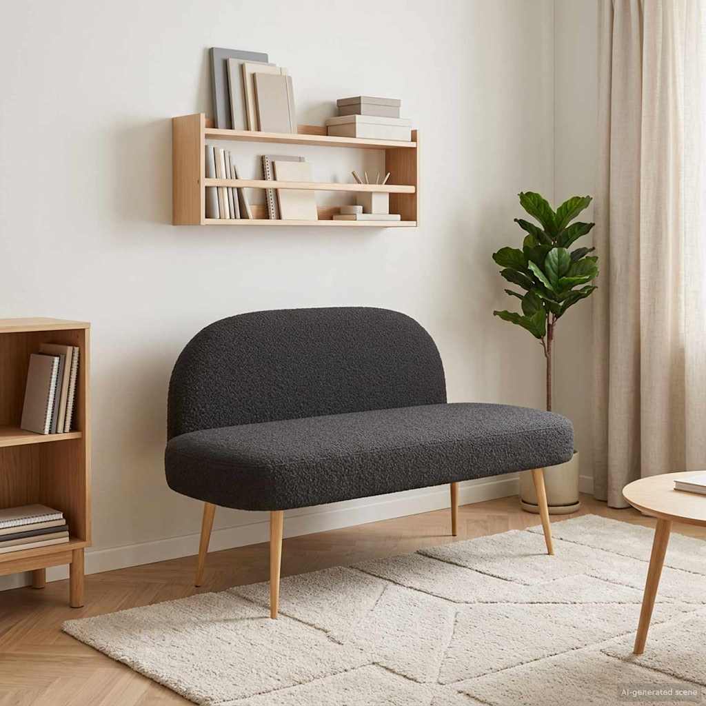 Panchina imbottita con schienale Nero 110 x 60 x 76 cm Bouclé