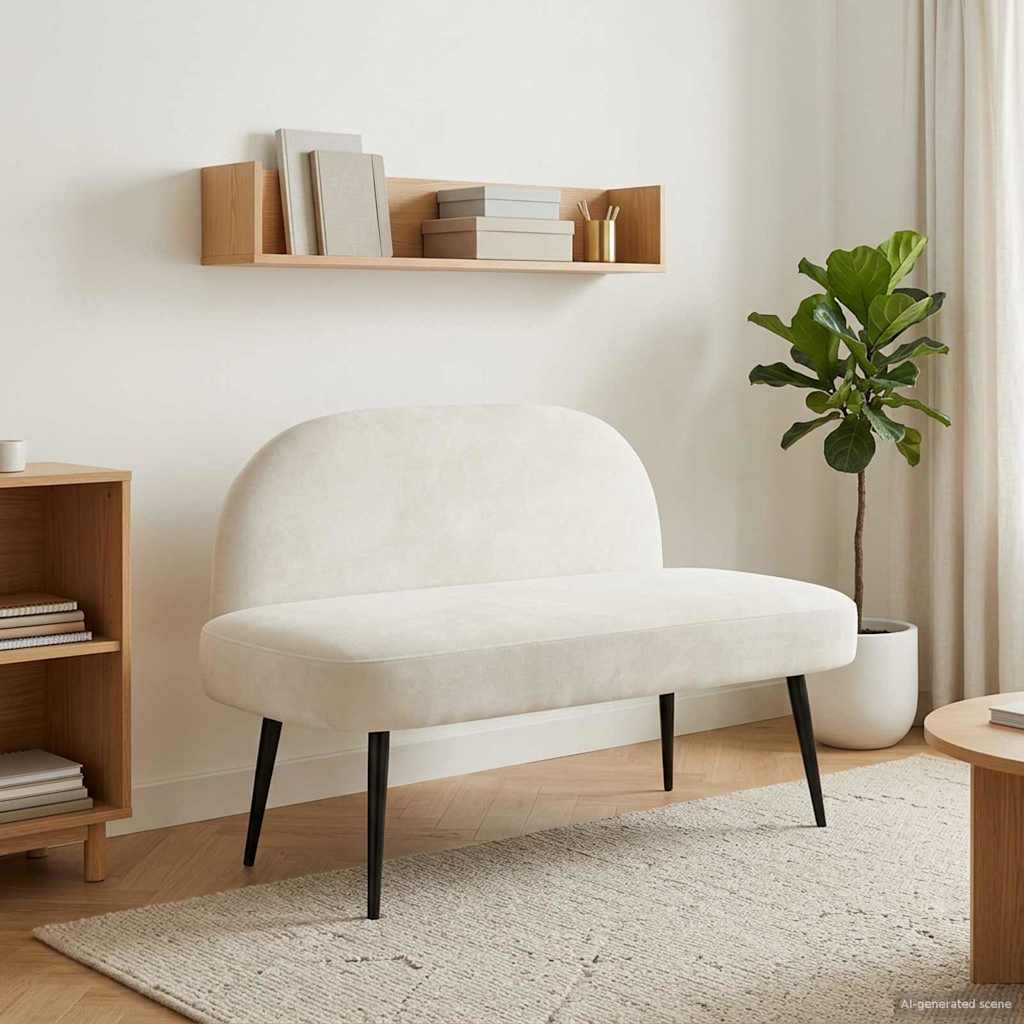 Panchina imbottita con schienale Crema 110 x 60 x 76 cm Velluto
