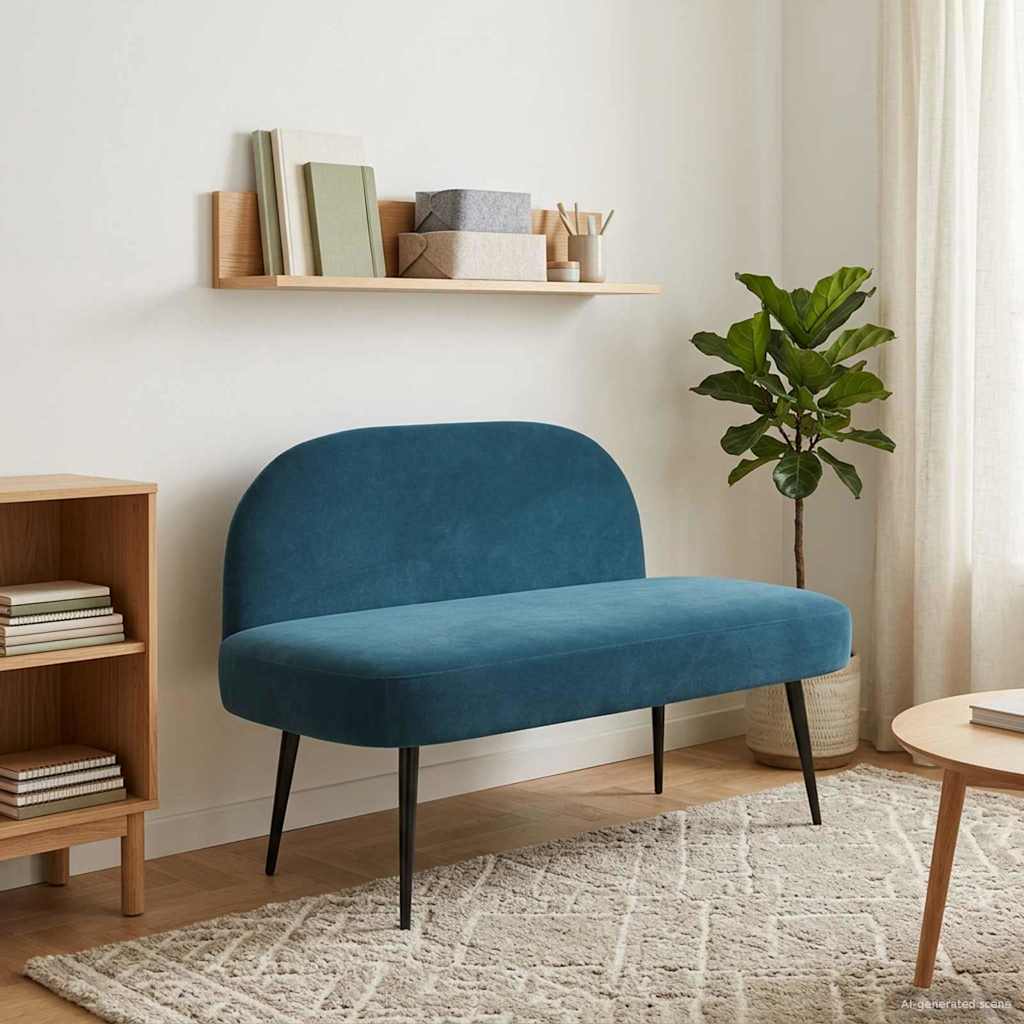 Panchina imbottita con schienale Blu 110 x 60 x 76 cm Velluto