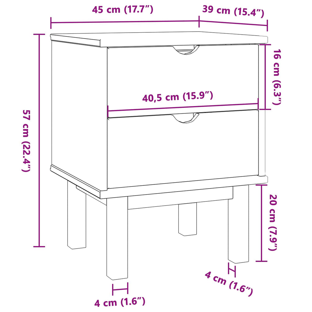 Comodino OTTA Nero 45 x 39 x 57 cm Legno Massello di Pino