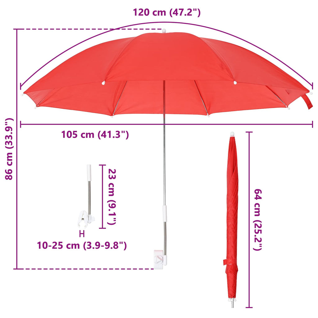 Ombrello con morsetto 2 pcs Rosso mattone Ø 105 x 86 cm