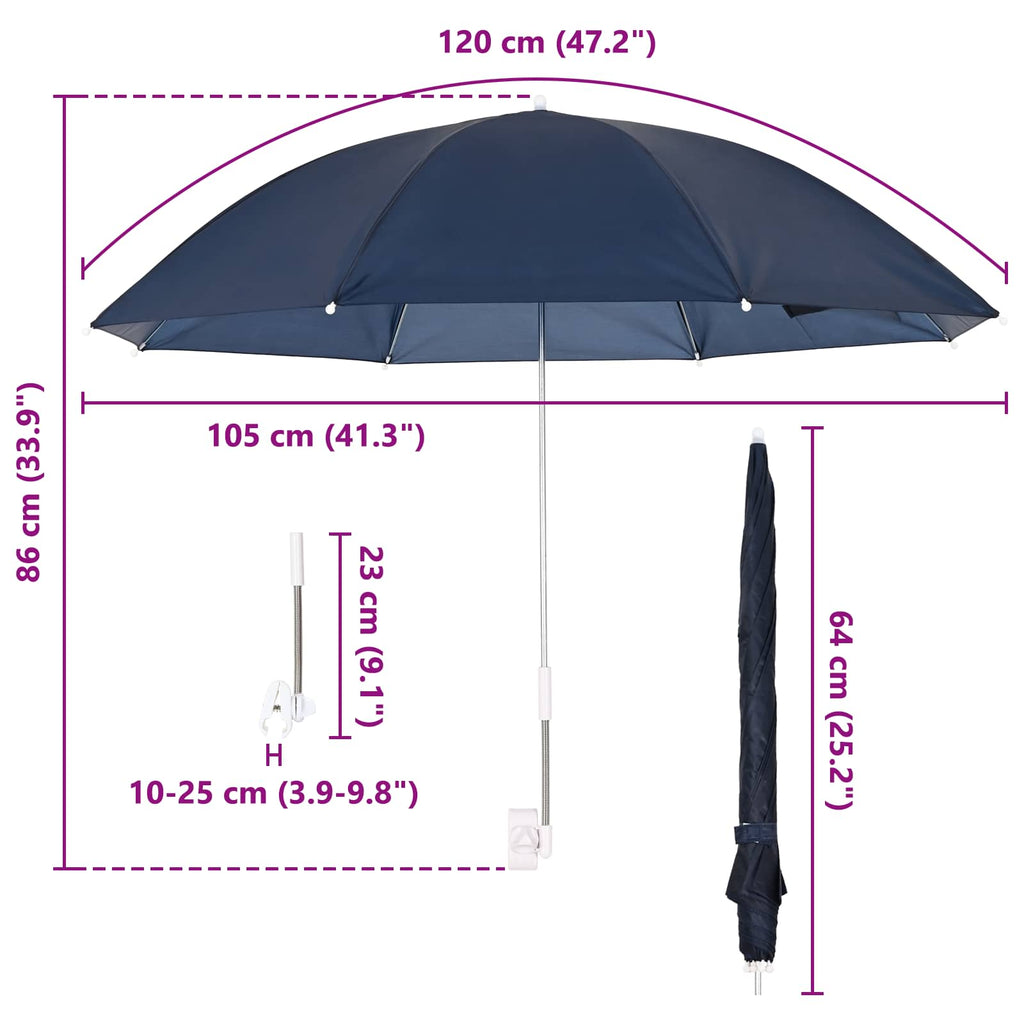 Ombrello con morsetto 2 pcs Blu navy Ø 105 x 86 cm