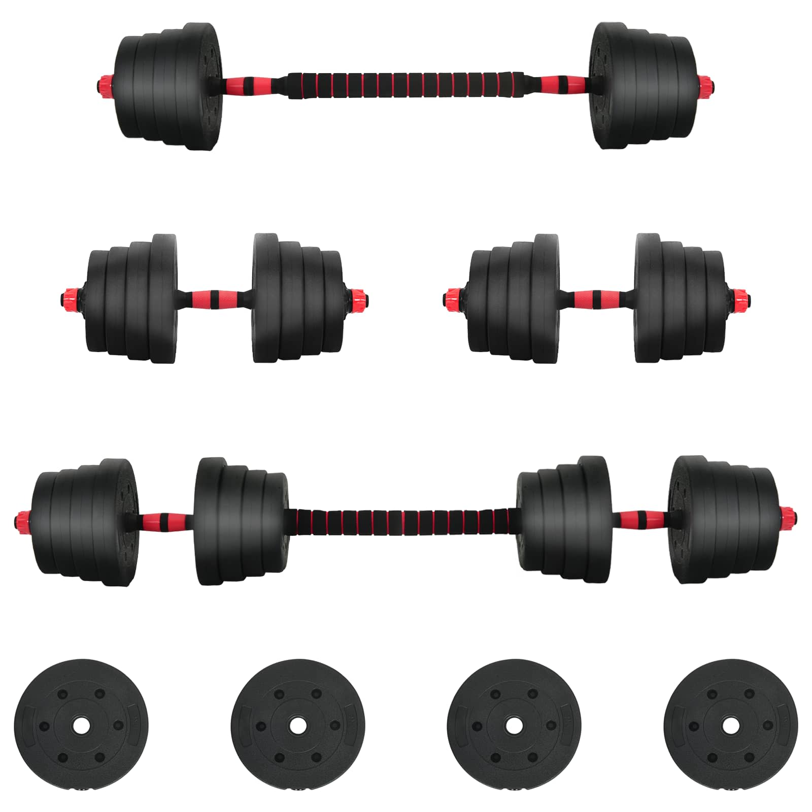 Set di Manubri 2-in-1 40kg Nero e Rosso