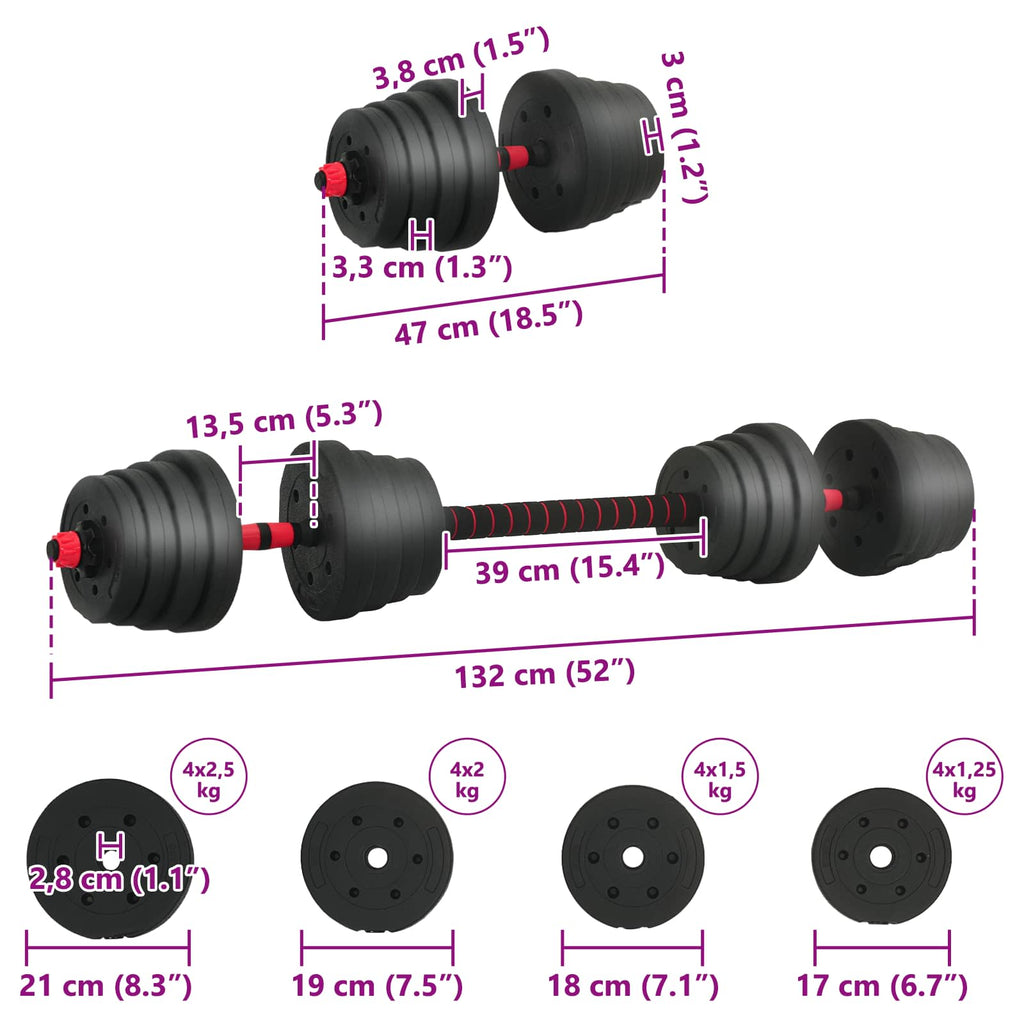 Set di Manubri 2-in-1 40kg Nero e Rosso