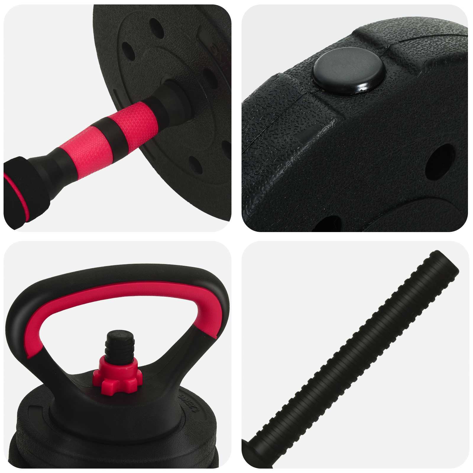 Set di Manubri 4-in-1 40kg Nero e Rosso