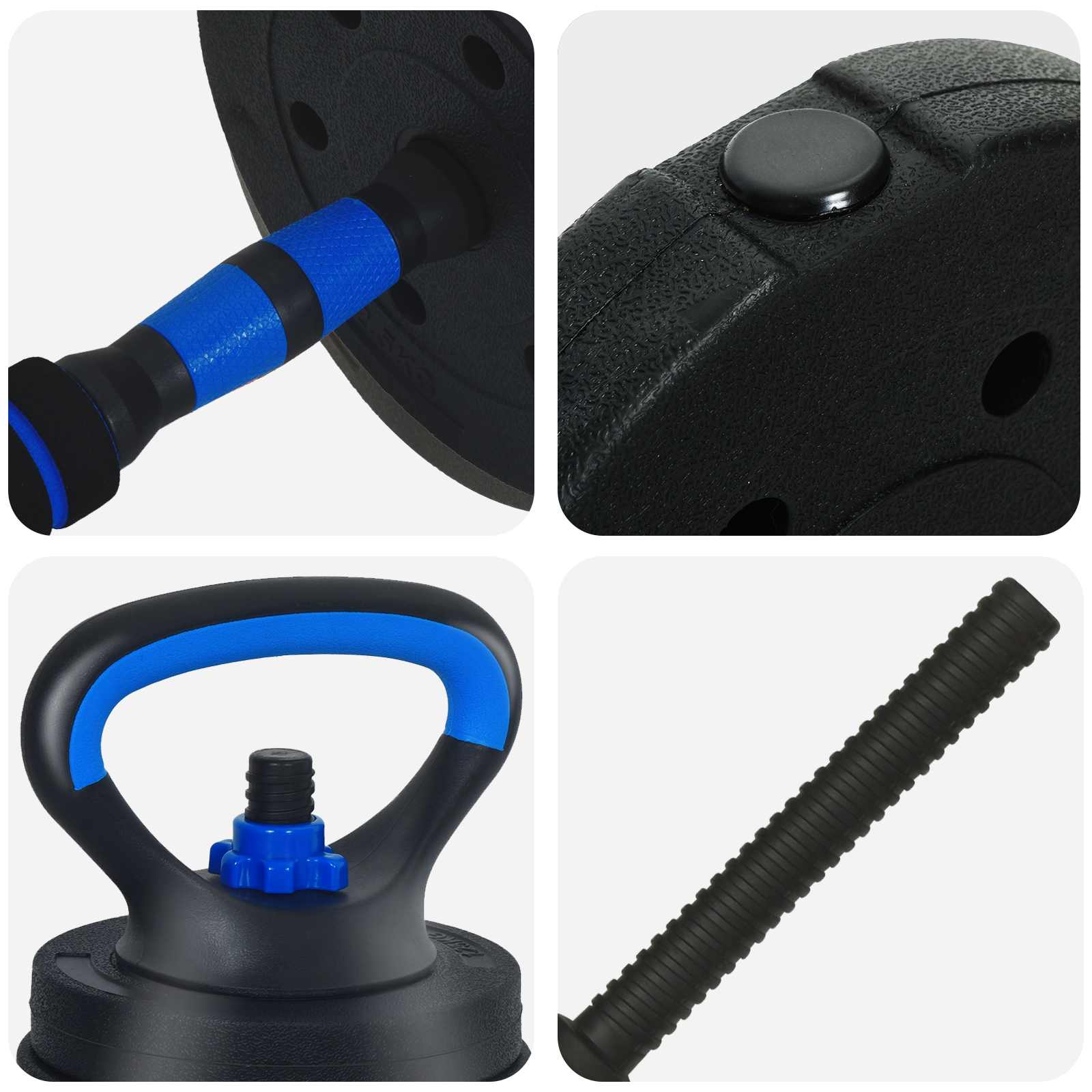 Set di Manubri 4-in-1 40kg Nero e Blu Cemento e sabbia di ferro