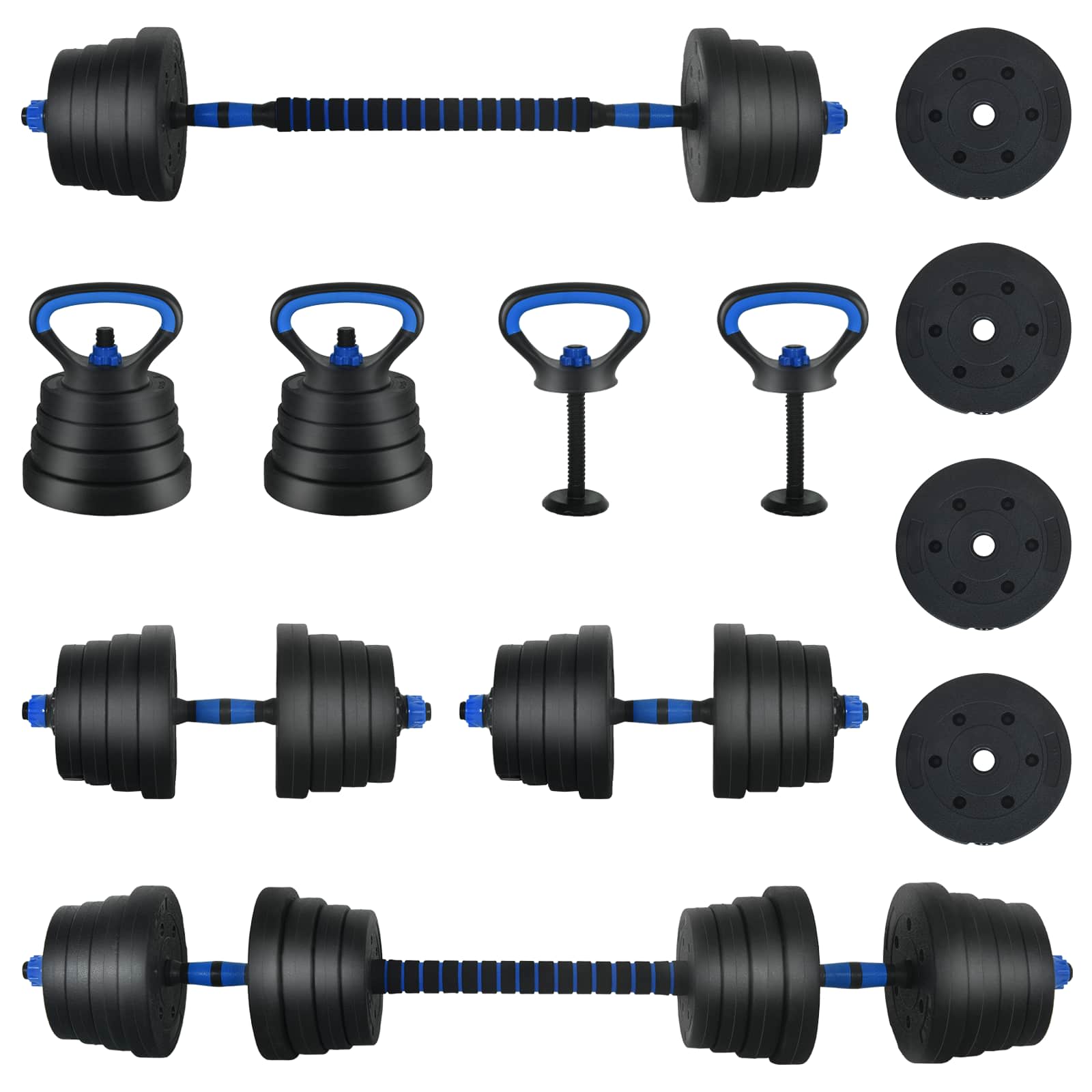 Set di Manubri 4-in-1 40kg Nero e Blu Cemento e sabbia di ferro