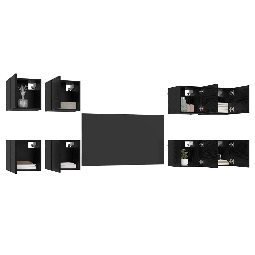 Mobile TV da parete 8 pcs Rovere Nero 30,5 x 30 x 30 cm