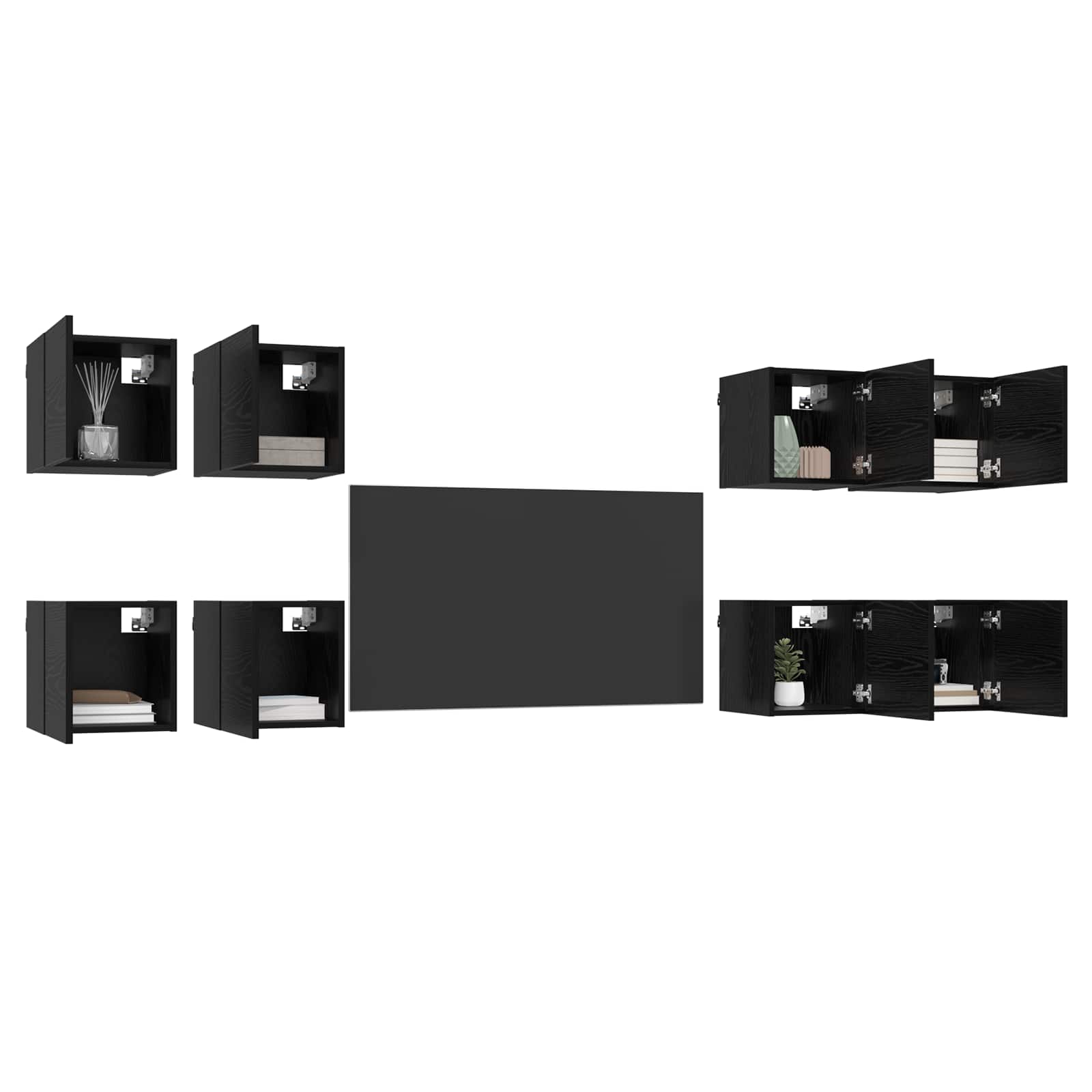 Mobile TV da parete 8 pcs Rovere Nero 30,5 x 30 x 30 cm