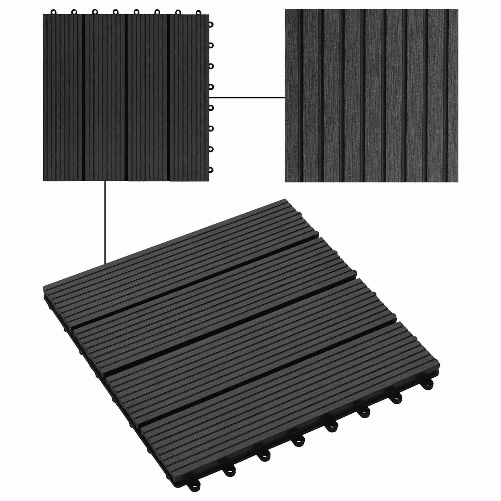 Piastrella per Decking 22 pcs Nero 30 x 30 cm WPC